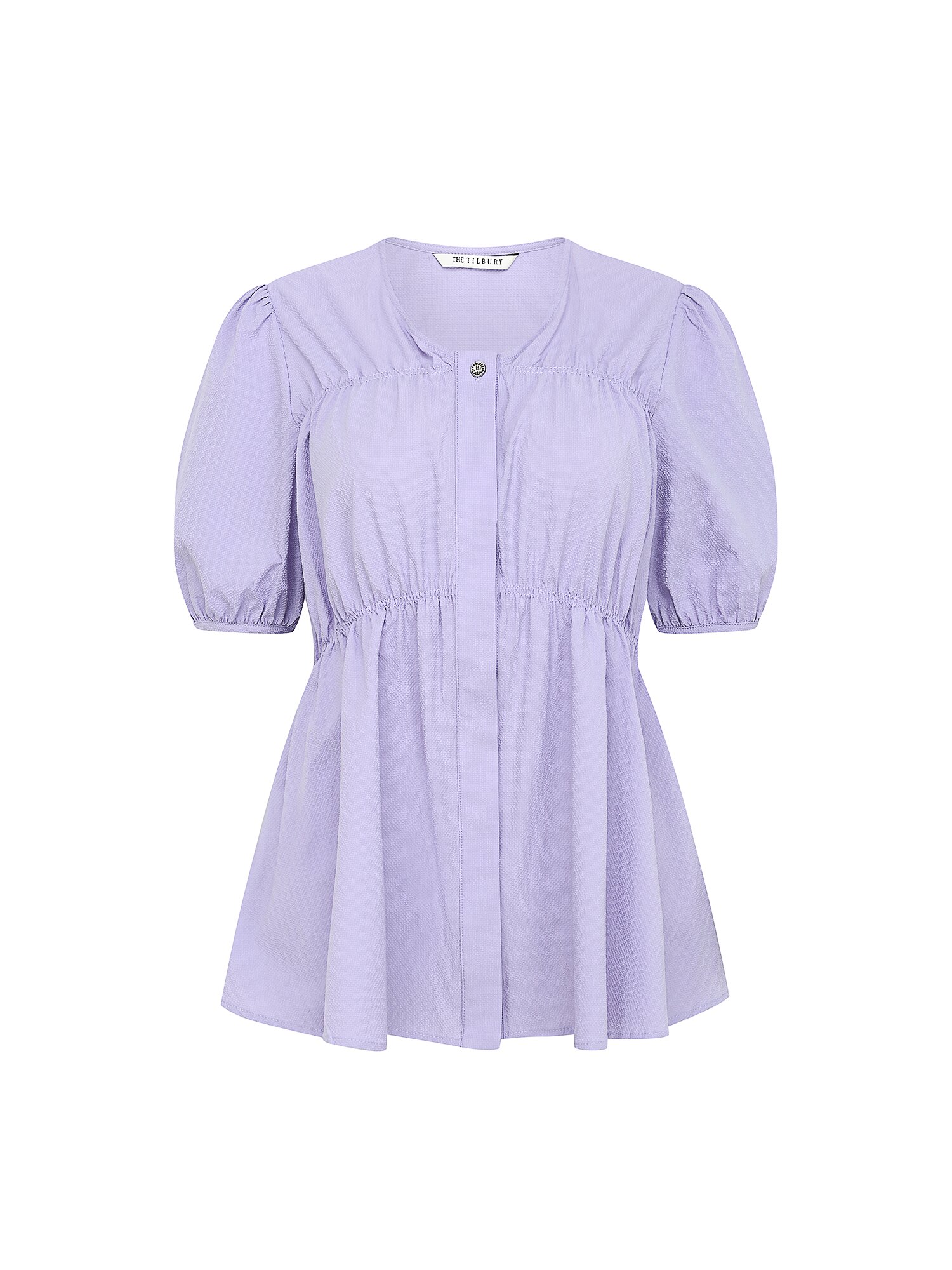 셔링 퍼프 플레어 블라우스 (LILAC)