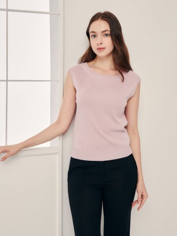 슬리브리스 보트넥 풀오버 니트 