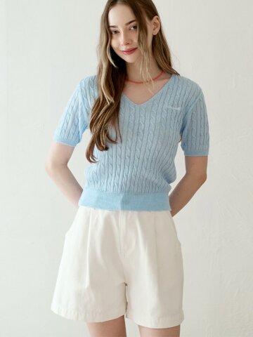 Summer cable v-neck knit - Sky blue