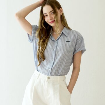 Accent stripe short-sleeve shirt - Sky Blue