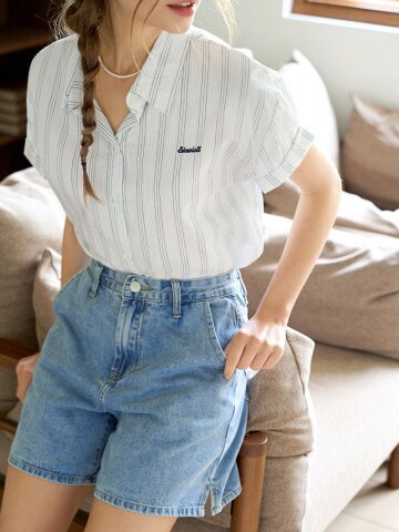[12차] Contrast stripe short-sleeve shirt_2 Colors