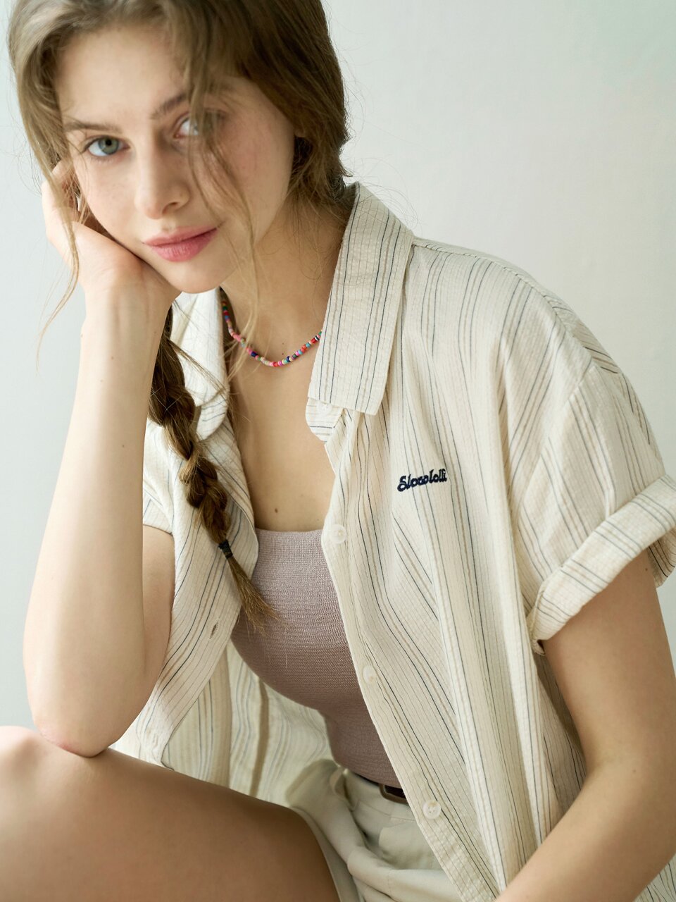 [12차] Contrast stripe short-sleeve shirt_2 Colors