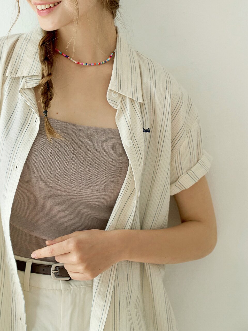 [12차] Contrast stripe short-sleeve shirt_2 Colors