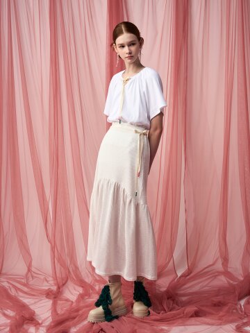 [페리 메라] 시어서커 플레어 롱 스커트 (화이트)