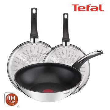 테팔 팬&냄비 인덕션 스테인리스 스틸 뉴 이모션 3종세트 (프라이팬 18cm + 24cm + 볶음팬 28cm)