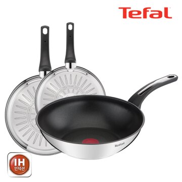 테팔 팬&냄비 인덕션 스테인리스 스틸 뉴 이모션 3종세트 (프라이팬 18cm + 20cm + 볶음팬 28cm)