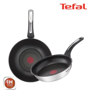 테팔 팬&냄비 인덕션 스테인리스 스틸 뉴 이모션 2종세트 (프라이팬 24cm + 볶음팬 28cm)