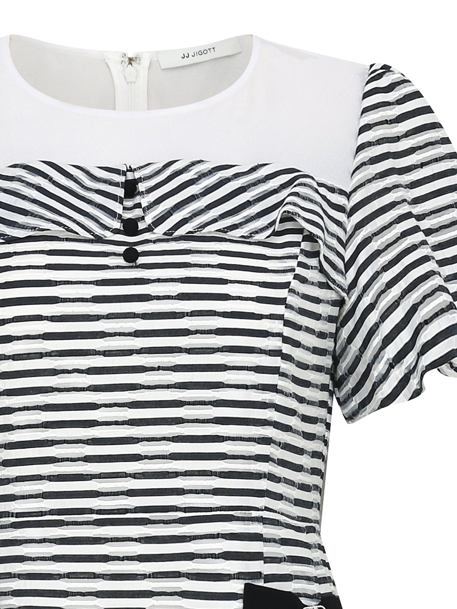 시스루 배색 퍼프 플레어 원피스 (STRIPE NAVY)