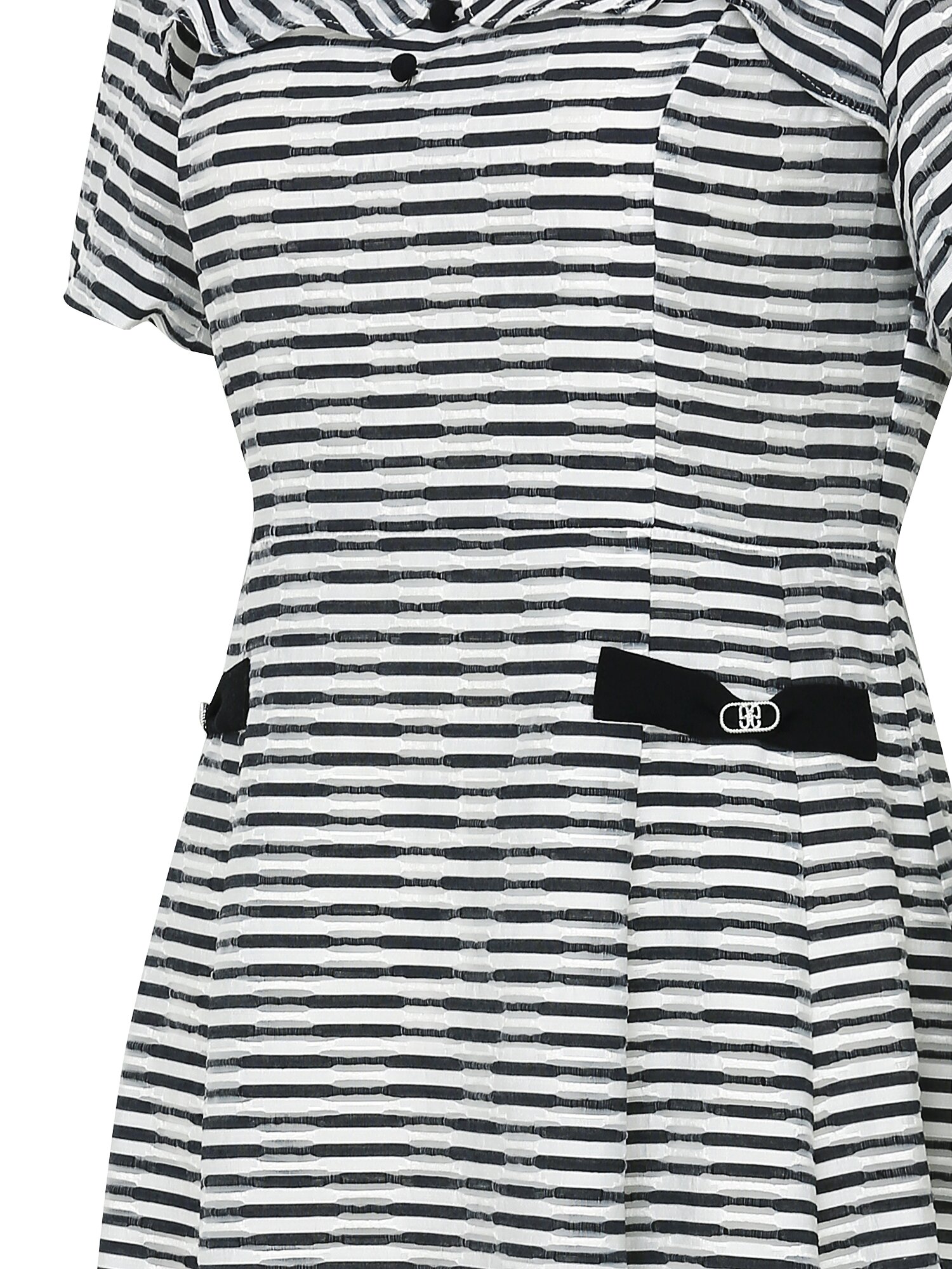 시스루 배색 퍼프 플레어 원피스 (STRIPE NAVY)