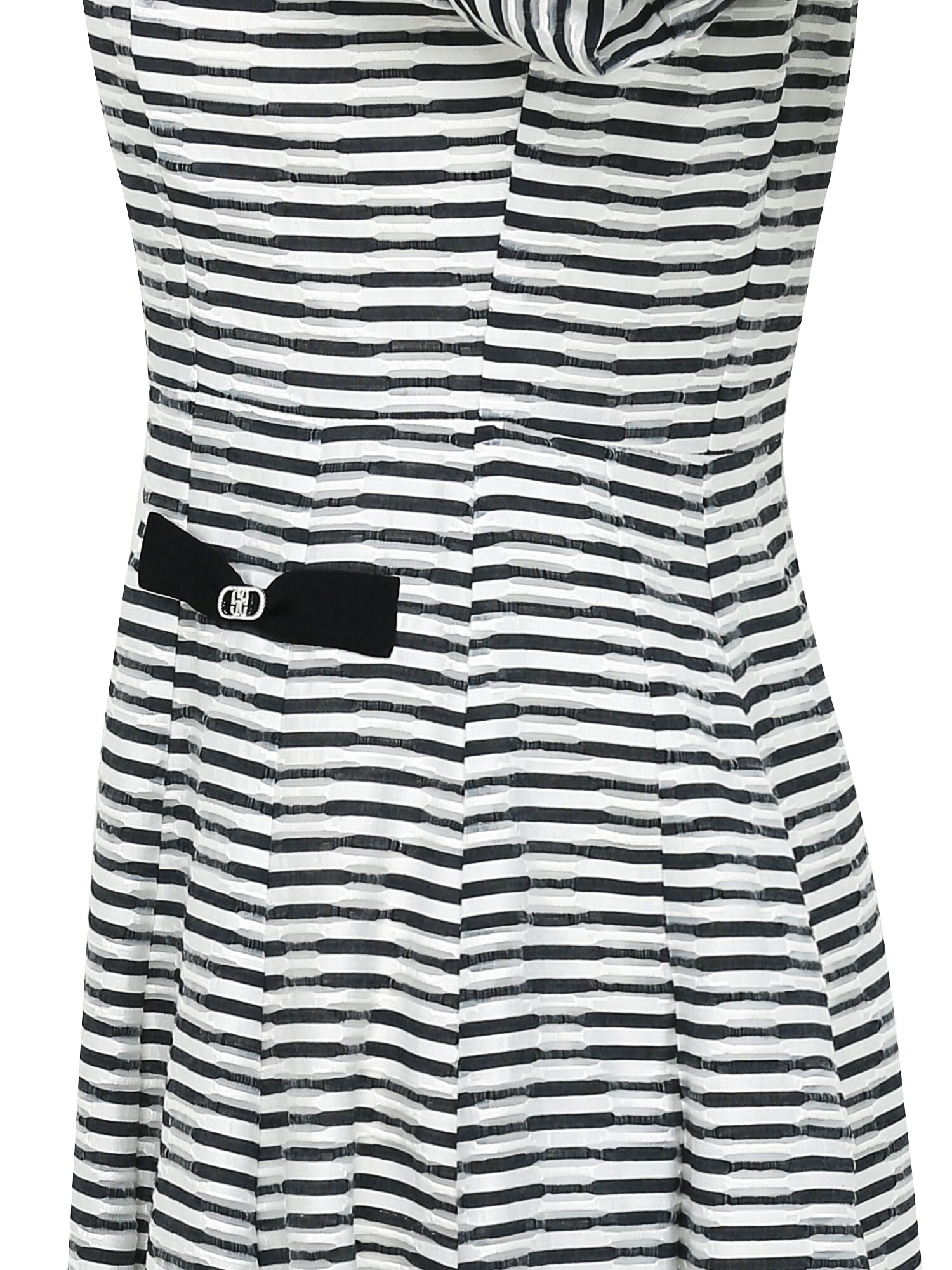 시스루 배색 퍼프 플레어 원피스 (STRIPE NAVY)