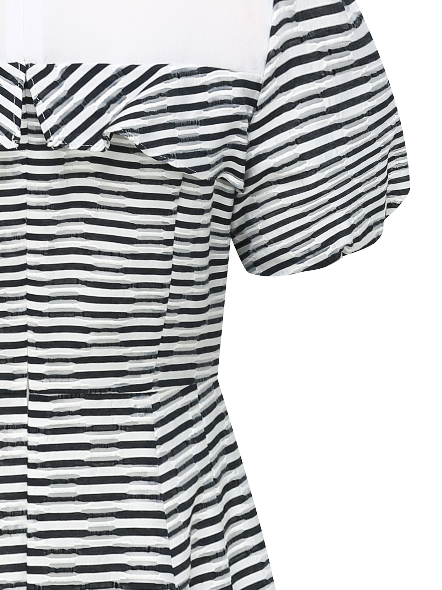 시스루 배색 퍼프 플레어 원피스 (STRIPE NAVY)