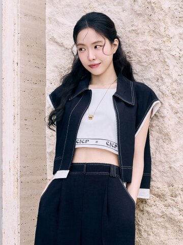 배색 스티치 집업 베스트 