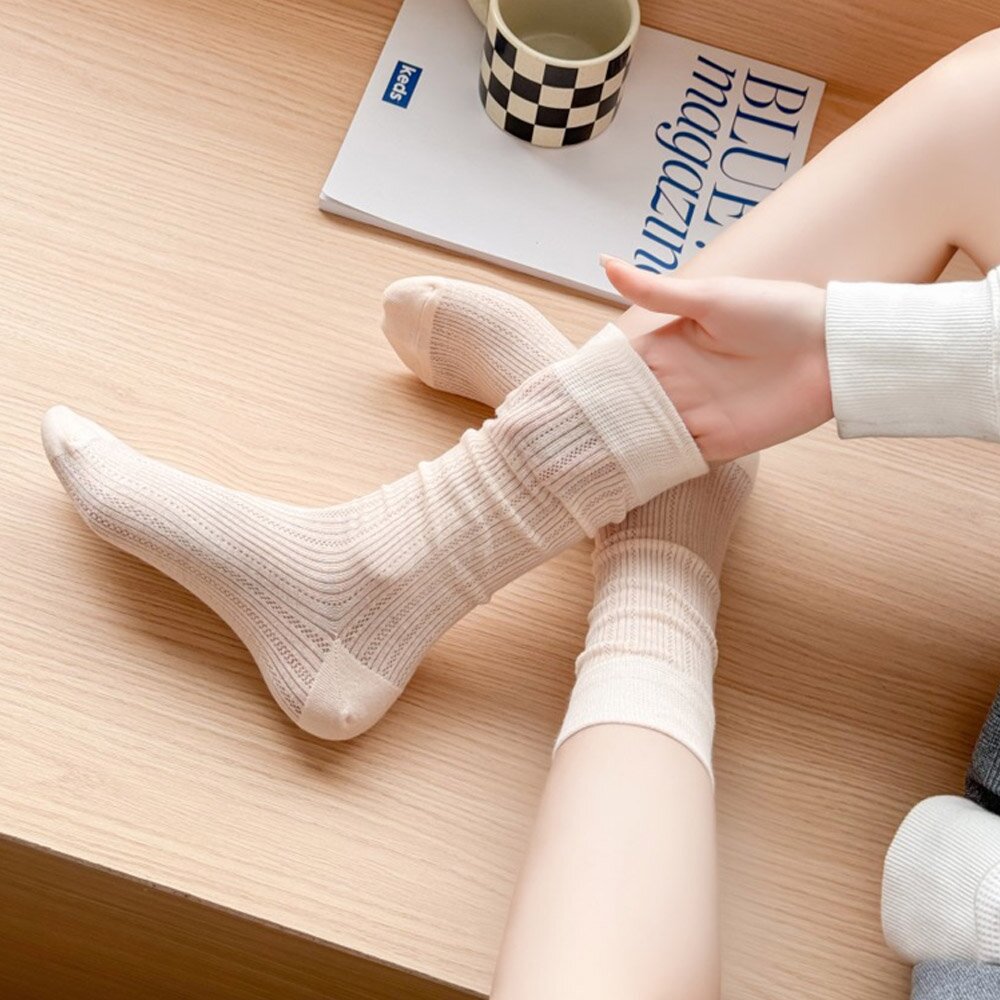 04/29 발송! 5켤레+5켤레 트리아 레이스 시스루 골지 면 양말 여름 긴양말 세트