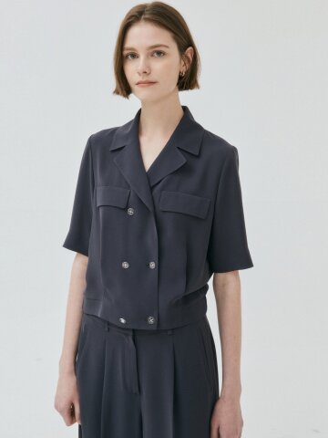 더블 백 밴딩 블루종 블라우스 