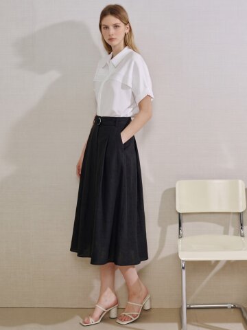 벨티드 원턱 플레어 스커트 