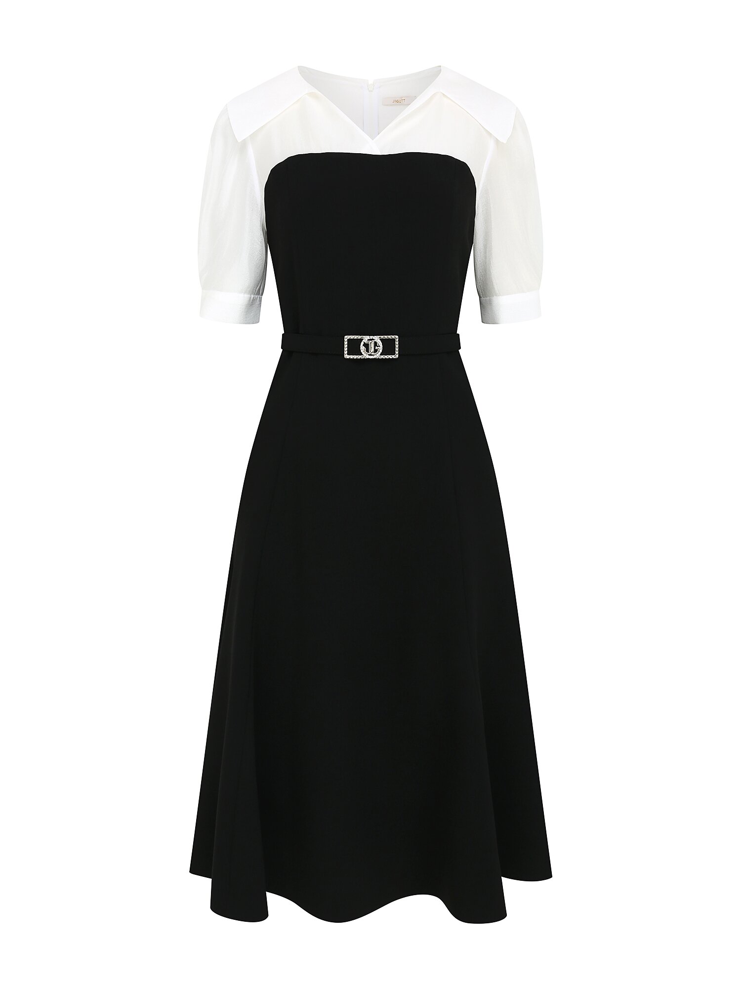 셔츠 배색 머메이드 원피스 (ZET BLACK)