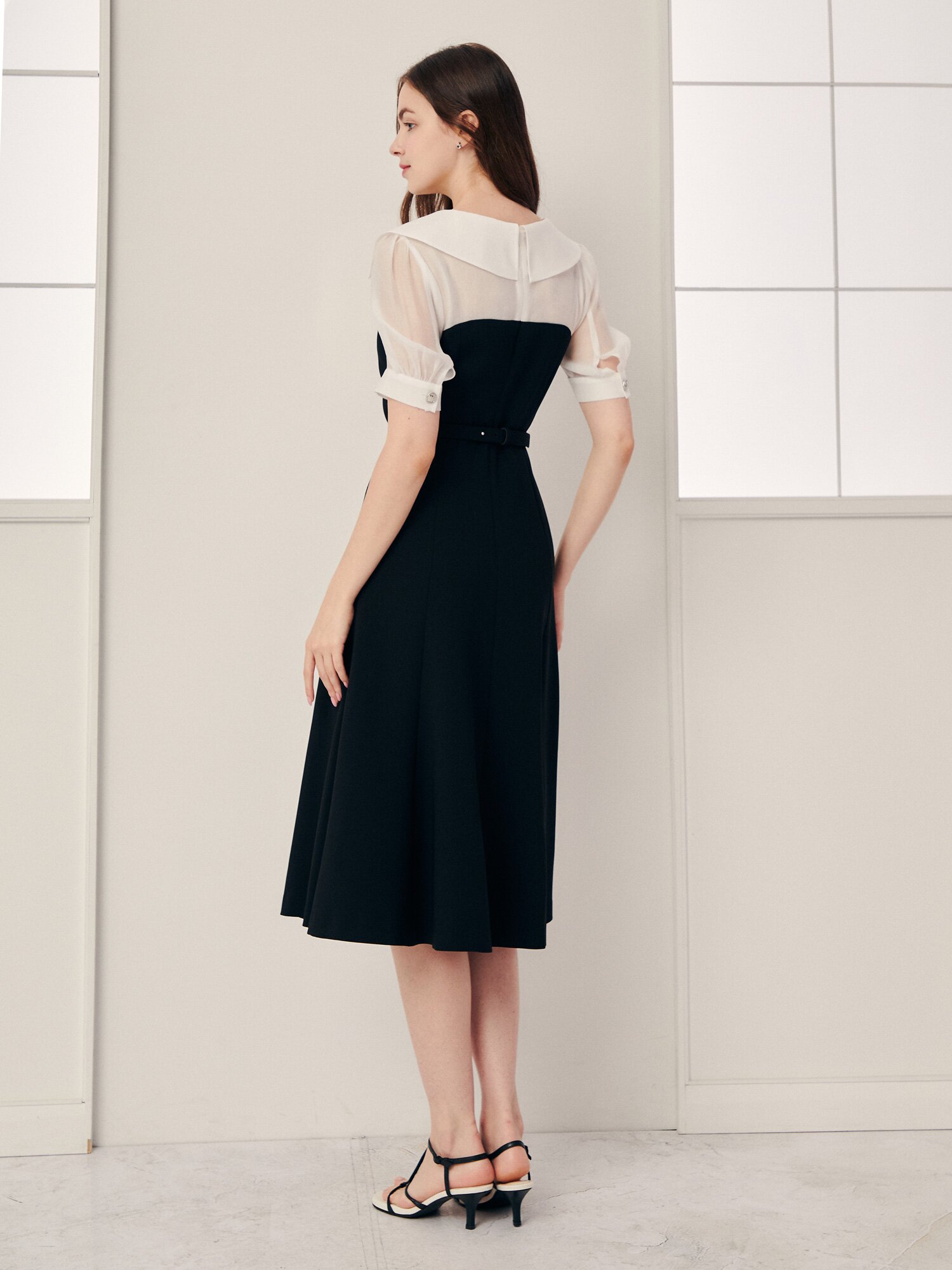 셔츠 배색 머메이드 원피스 (ZET BLACK)