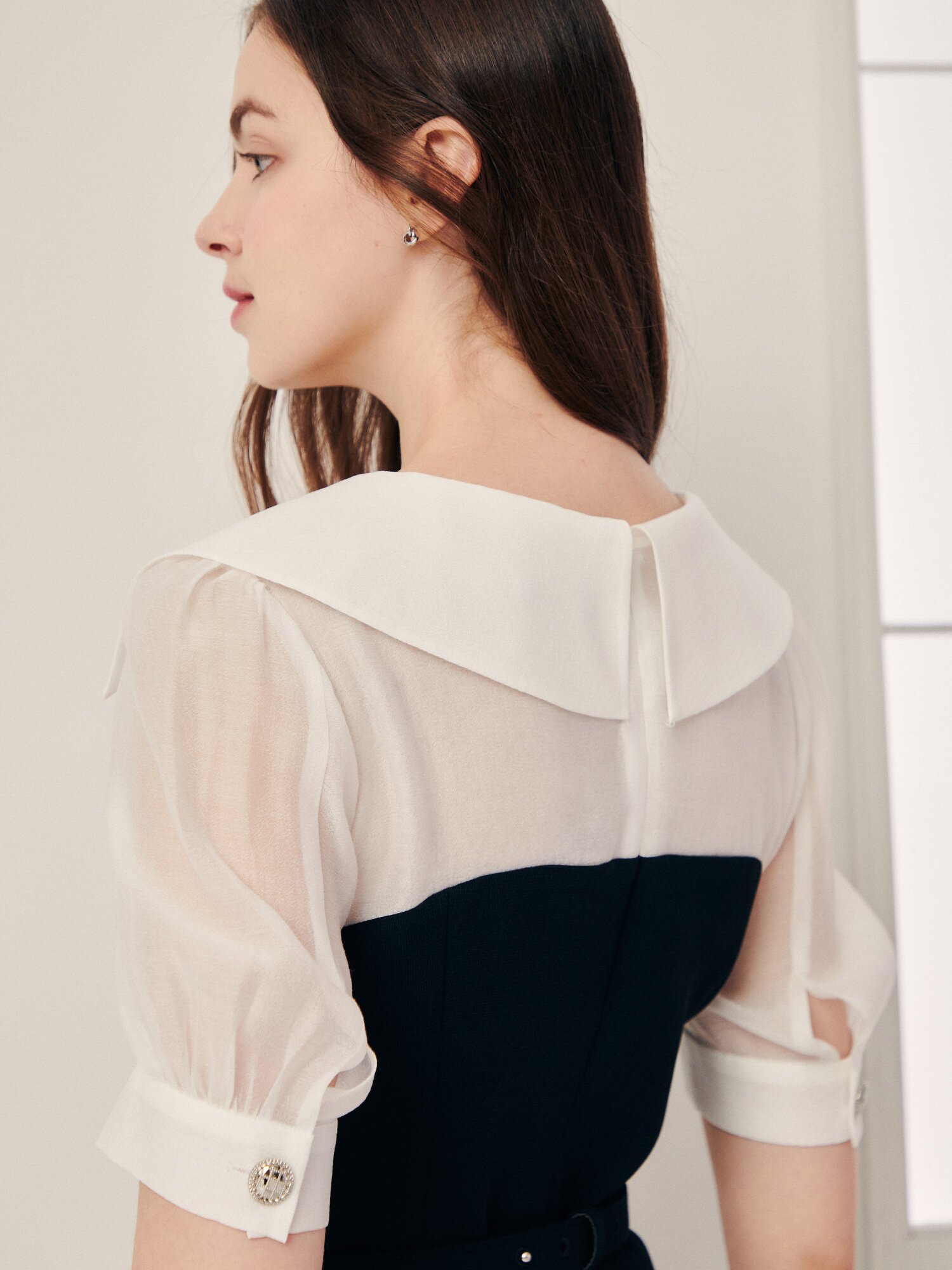 셔츠 배색 머메이드 원피스 (ZET BLACK)