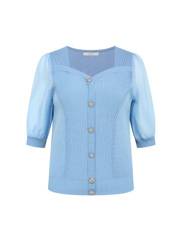 시스루 슬리브 하트넥 풀오버 니트 