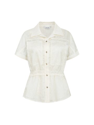 플로럴 자수 페플럼 블라우스 