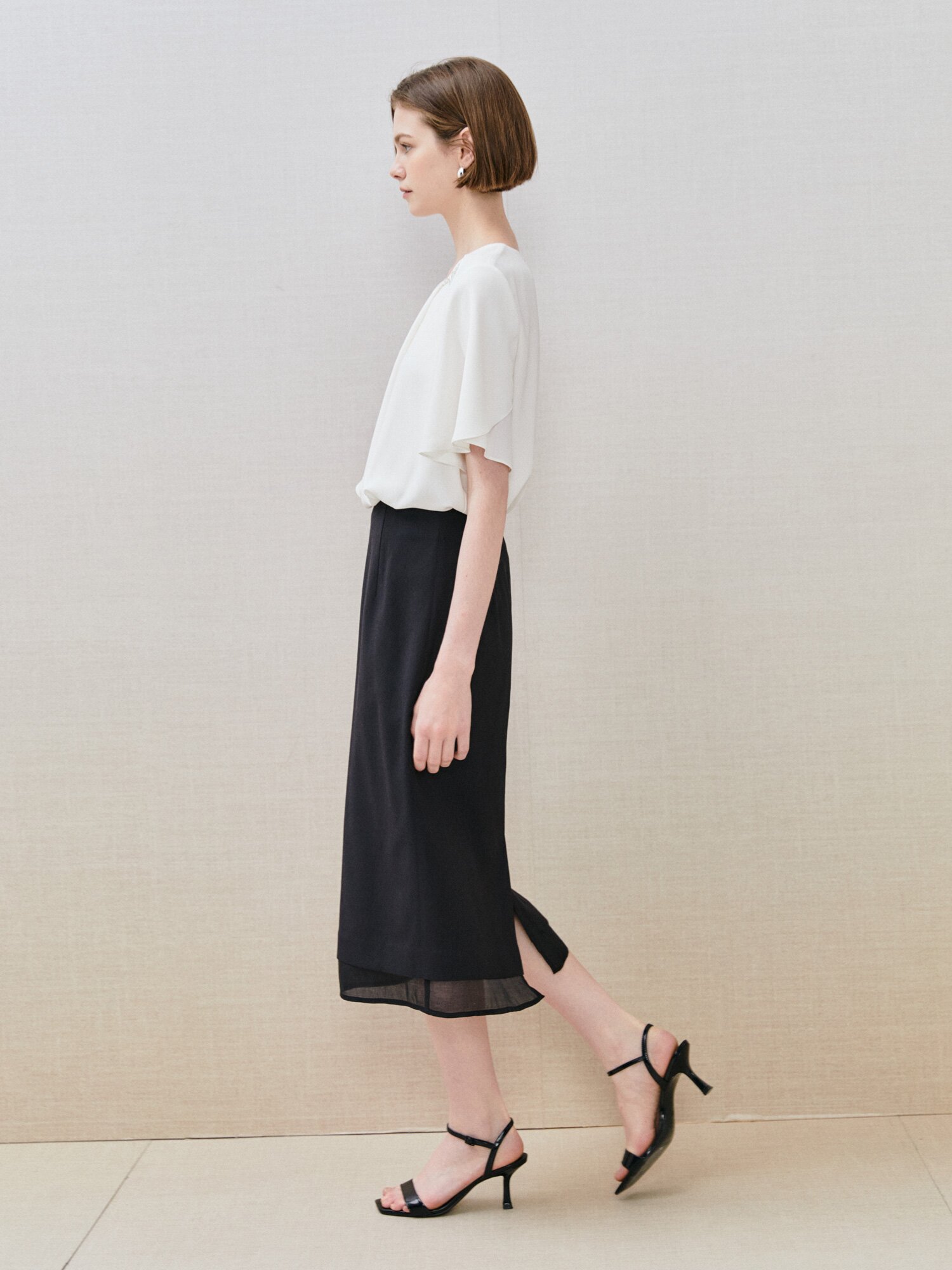 시스루 헴 H라인 스커트 (NAVY)