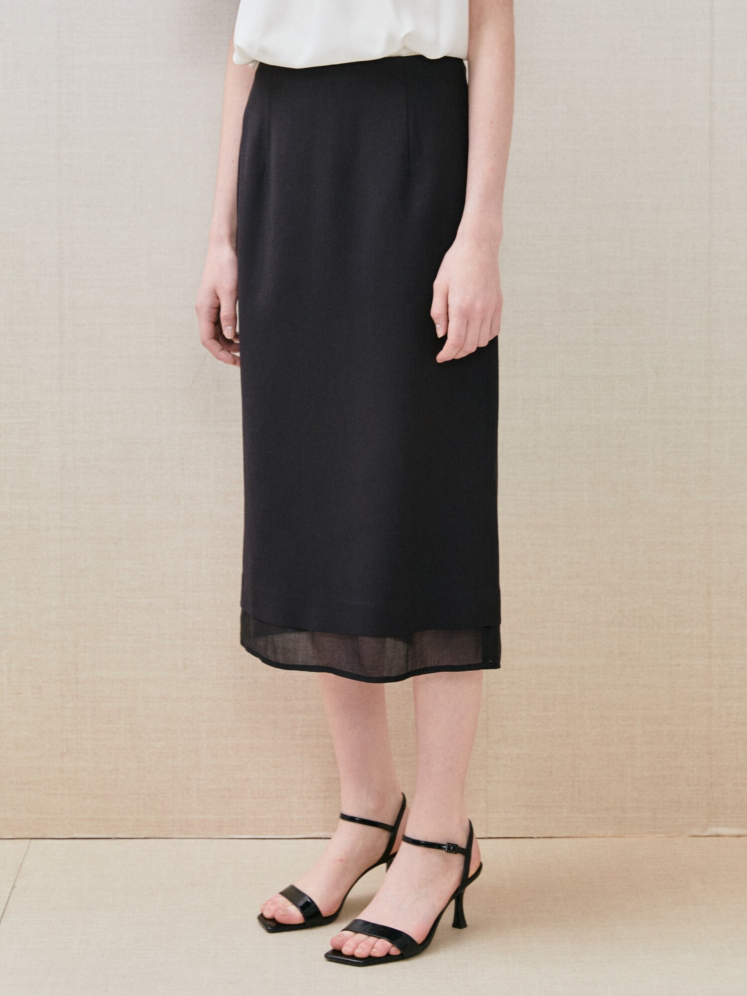 시스루 헴 H라인 스커트 (NAVY)