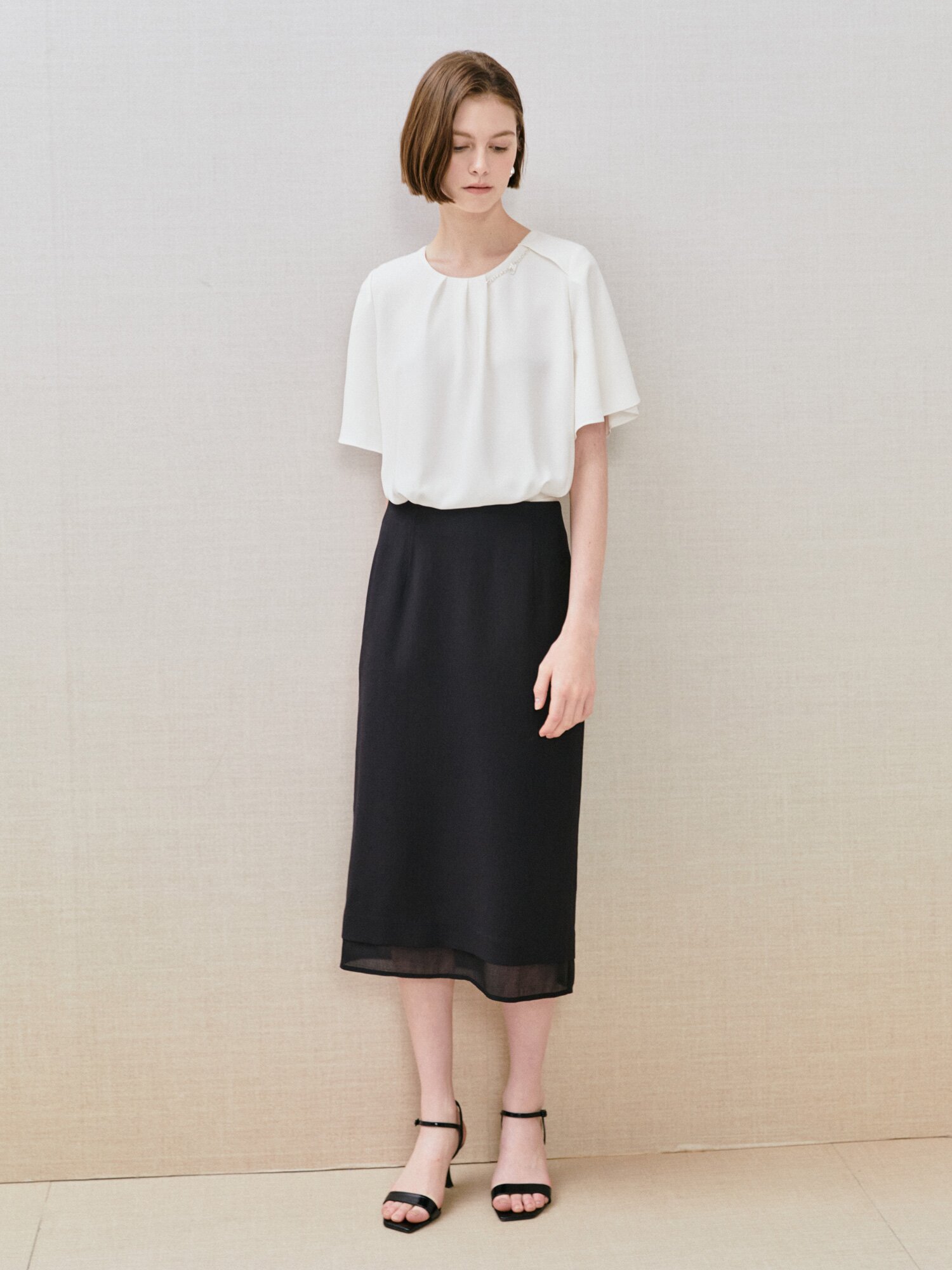 시스루 헴 H라인 스커트 (NAVY)