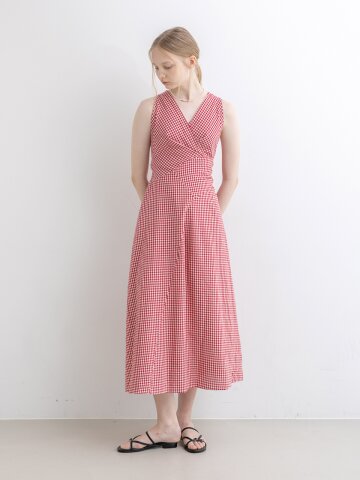 WD_Red check v-neck dress