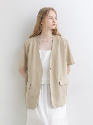 WD_Solid color short sleeve jacket_2color