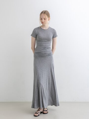 WD_Fitted top and skirt pleats two-piece set_GRAY