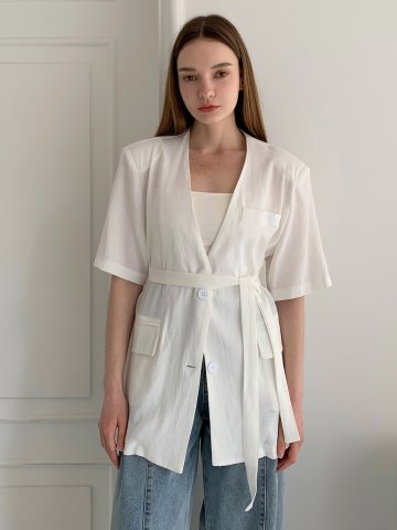 노카라 린넨 싱글 반팔 자켓 (3colors)