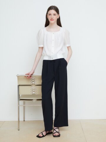 스티치 스트링 백 밴딩 팬츠 