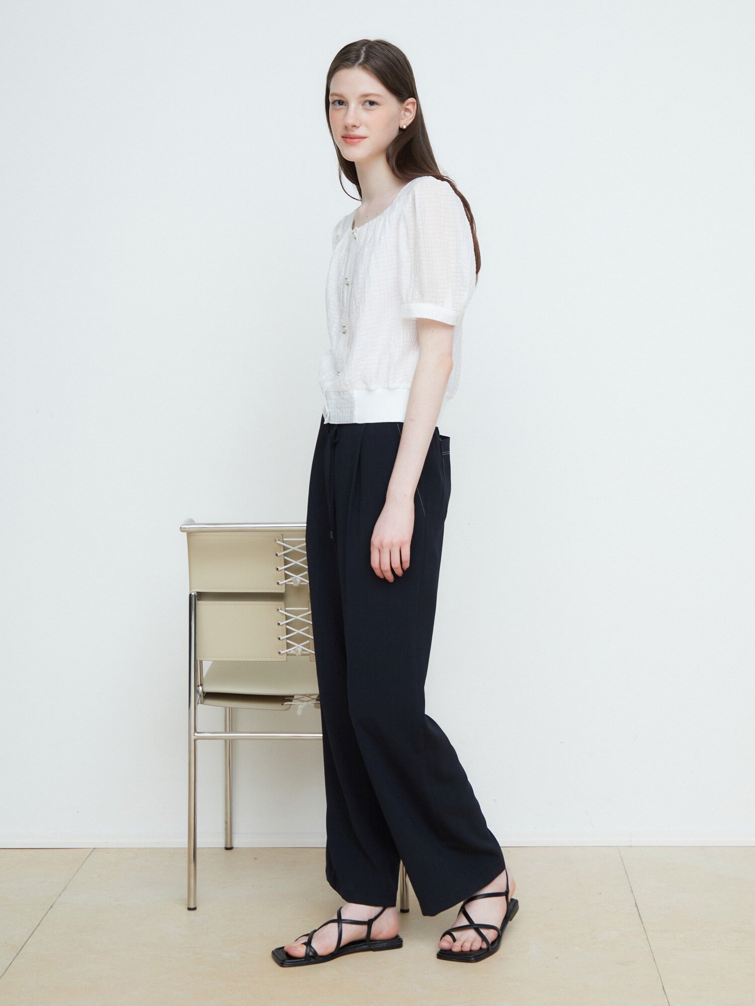 스티치 스트링 백 밴딩 팬츠 (DARK INDIGO)