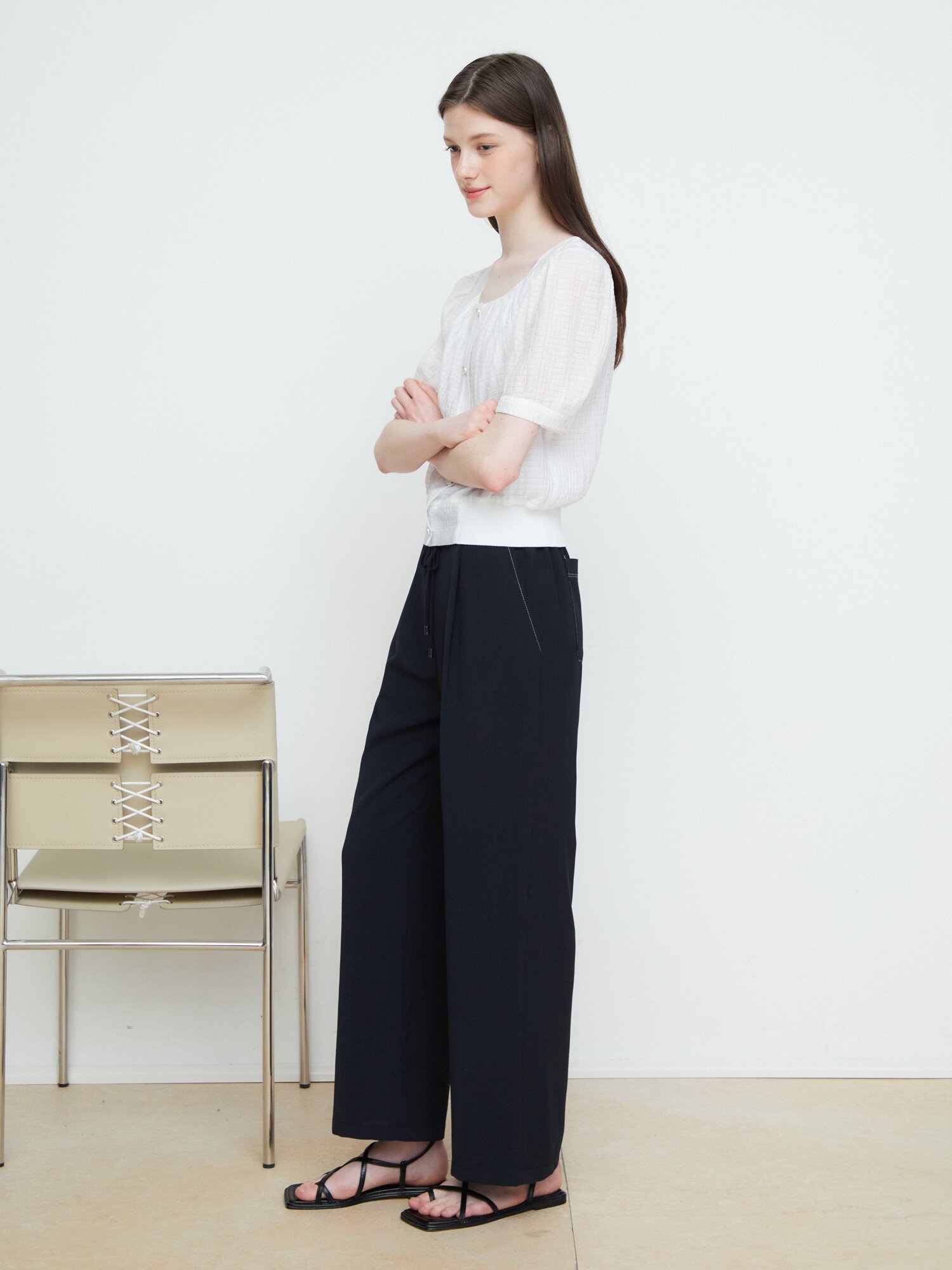 스티치 스트링 백 밴딩 팬츠 (DARK INDIGO)