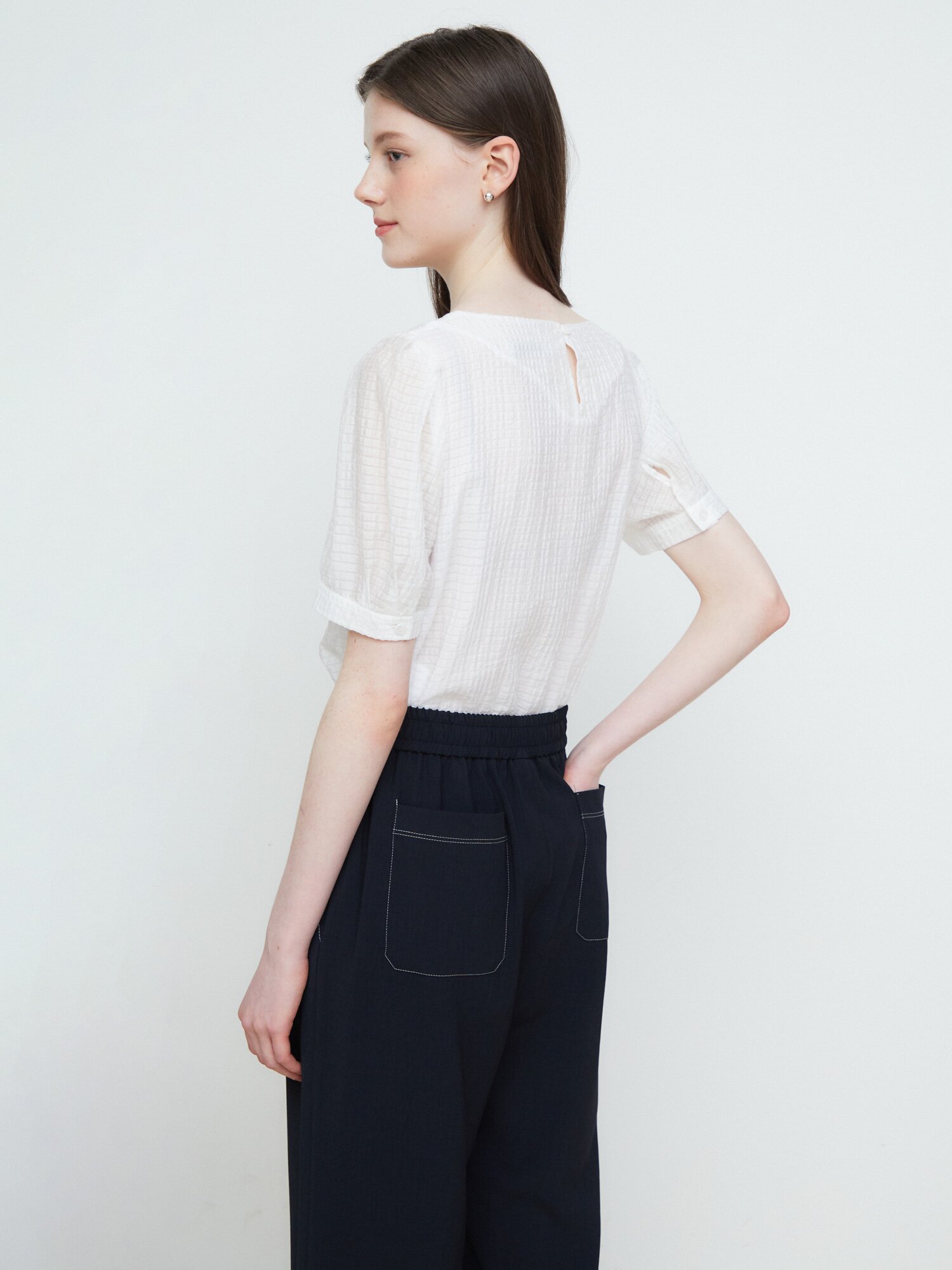 스티치 스트링 백 밴딩 팬츠 (DARK INDIGO)