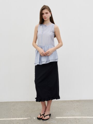 프릴 슬릿 데일리 스커트 Frill slit daily skirt black