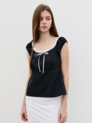 에어리 리본 오프숄더 리본 블라우스 Ribbon off-shoulder ribbon blouse  Black