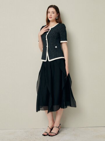 러플 쉐입 실키 텍스처드 스커트 