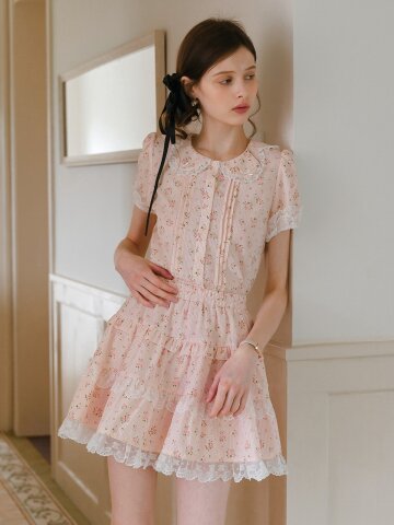 Cest_Floral lace banding skirt