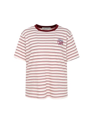 코튼 스트라이프 레터링 티셔츠 