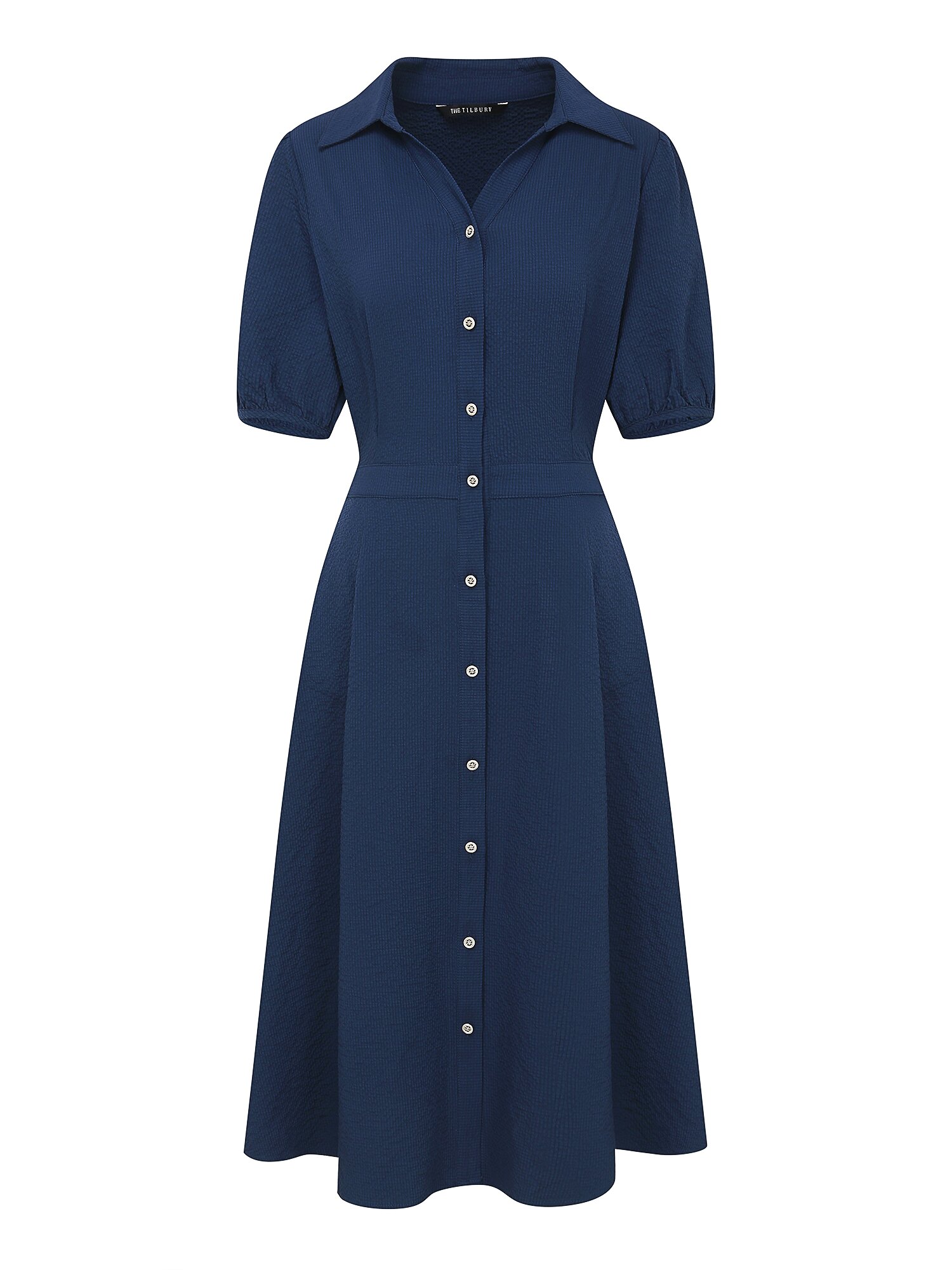 퍼프 슬리브 셔츠 원피스 (NAVY)