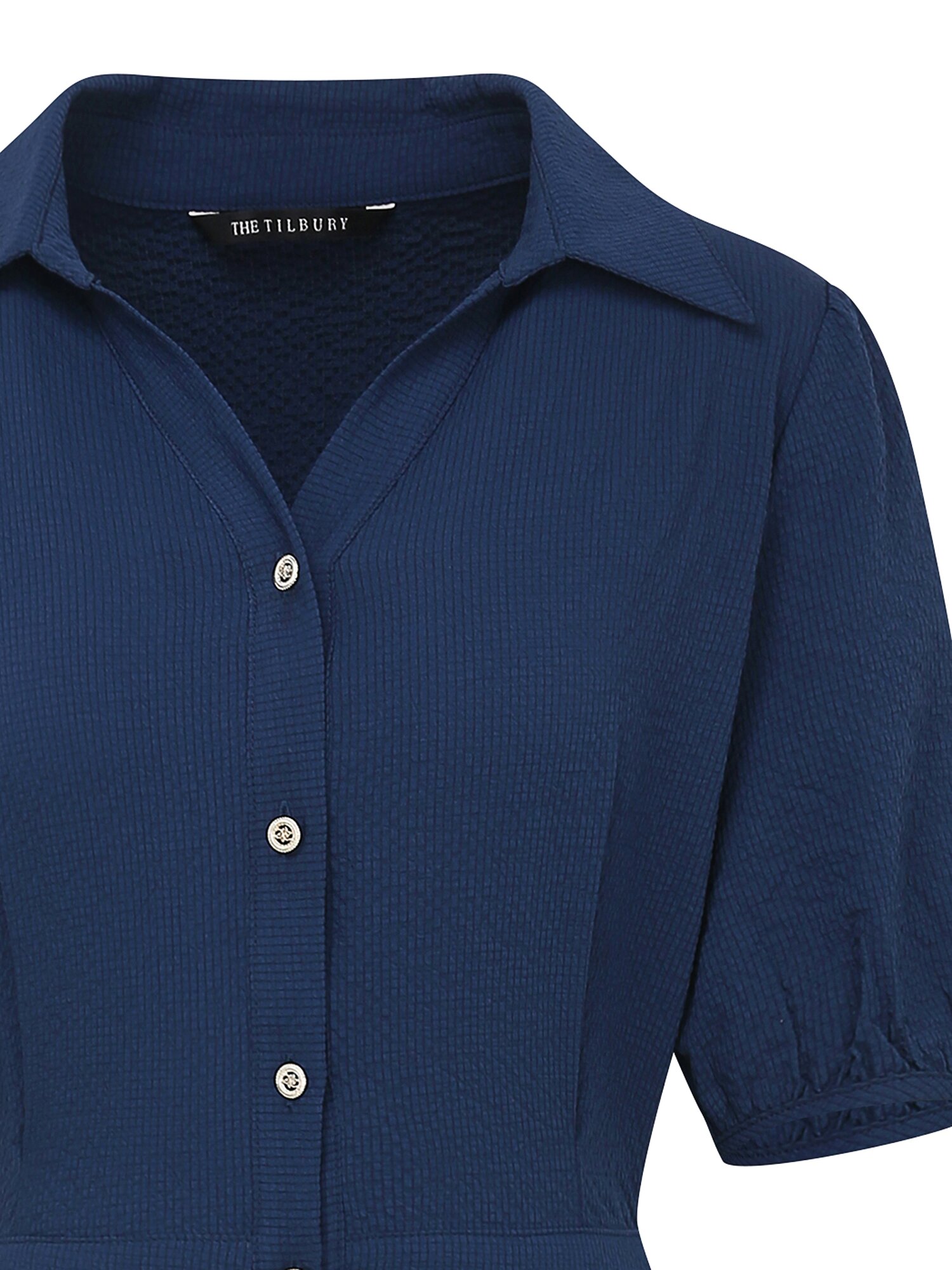 퍼프 슬리브 셔츠 원피스 (NAVY)