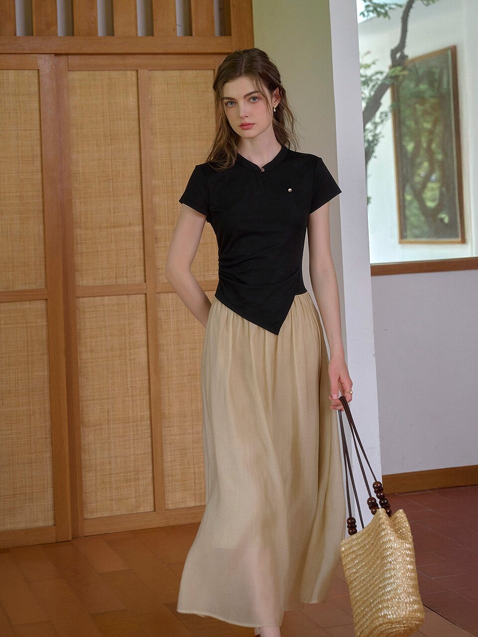 SR_Asymmetrical fake two-piece dress