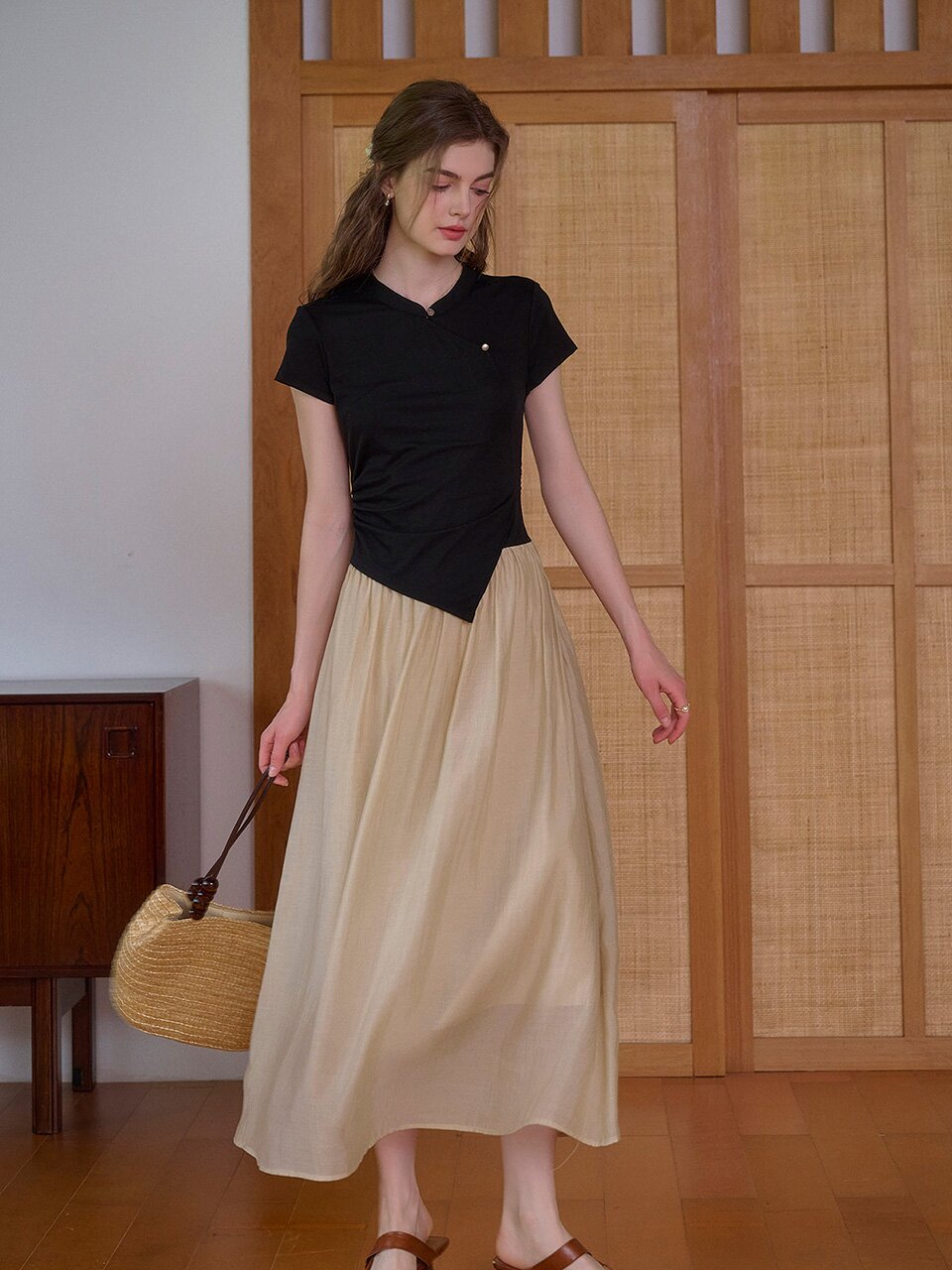 SR_Asymmetrical fake two-piece dress