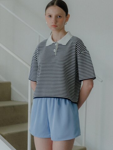 Stripe collar neck knit top (2color)