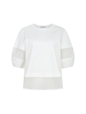 시스루 배색 볼륨 슬리브 티셔츠 