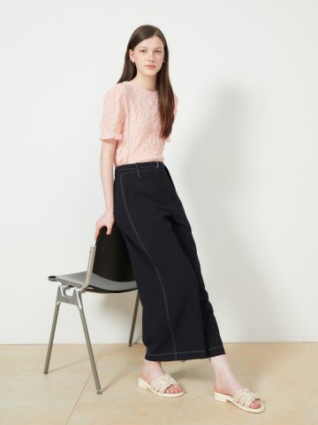 스티치 와이드 크롭 팬츠 