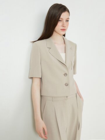 로고 자수 싱글 크롭 재킷 