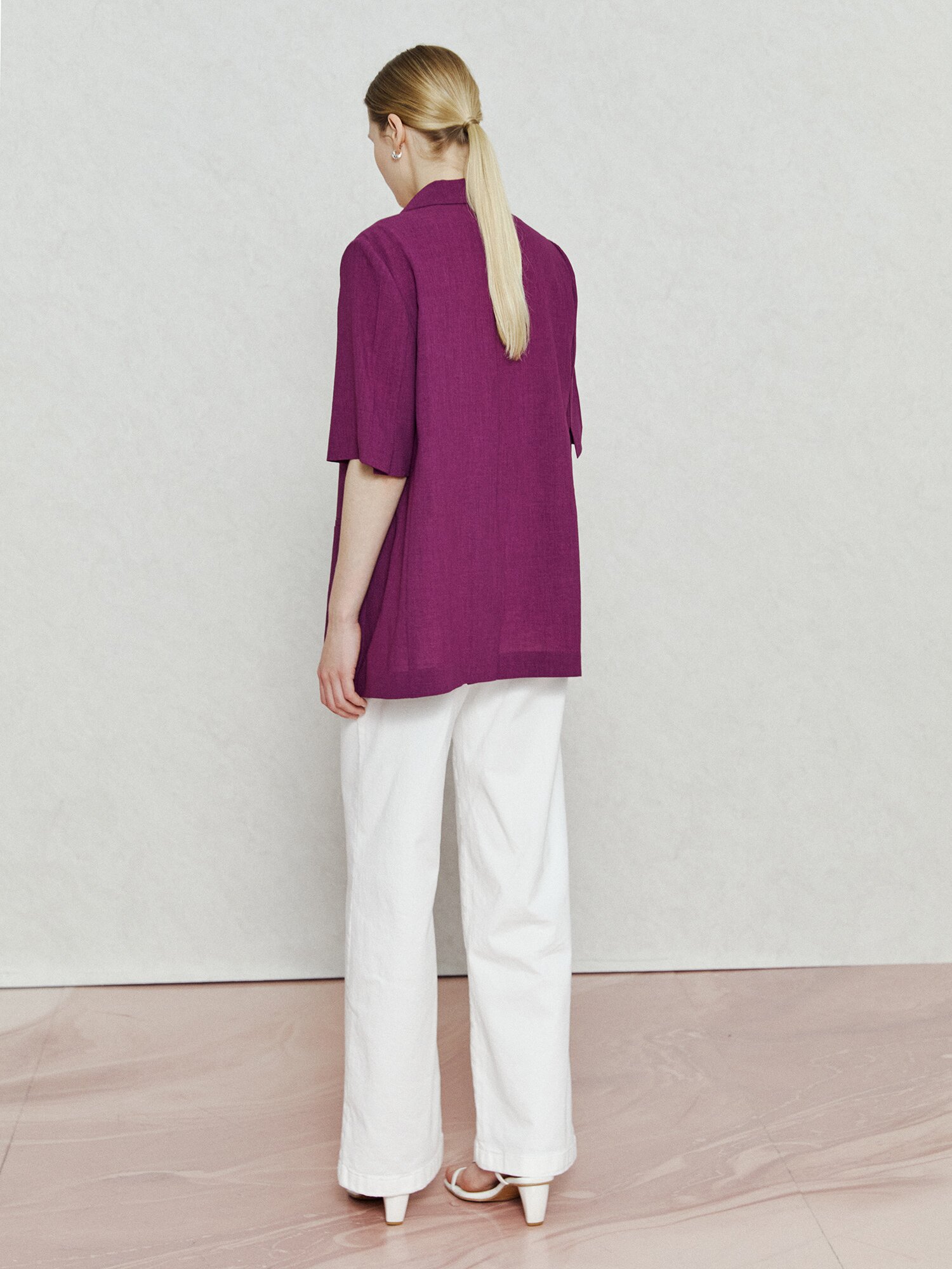 브이넥 테일러드 반팔 블레이저 (PURPLE)