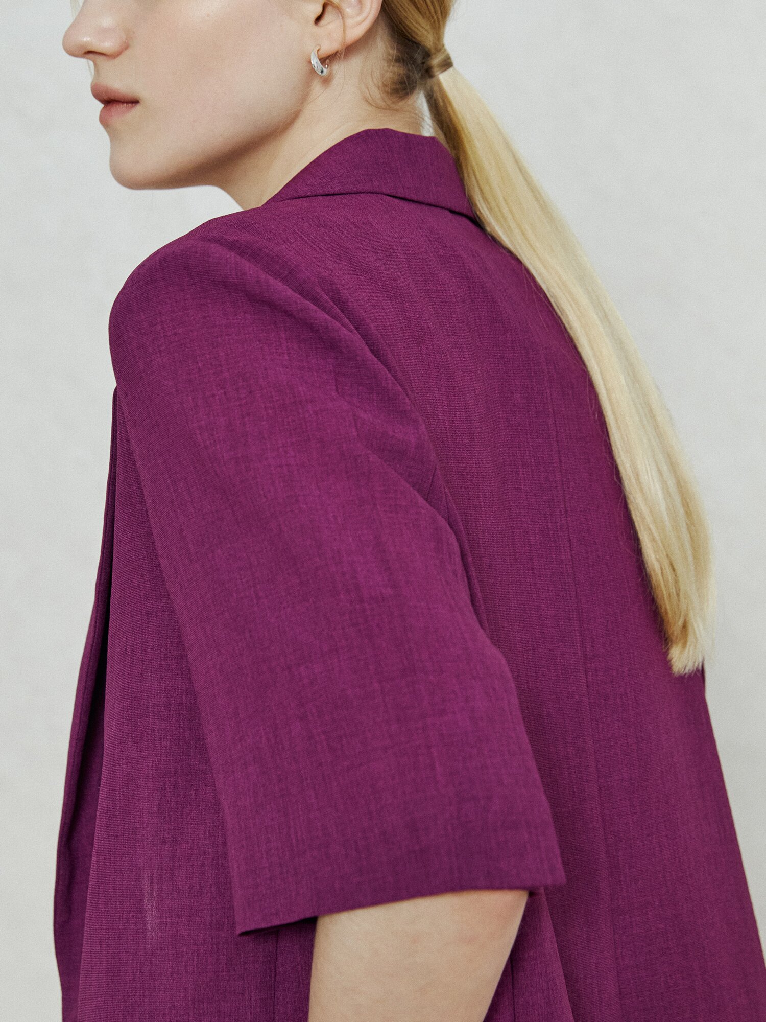 브이넥 테일러드 반팔 블레이저 (PURPLE)